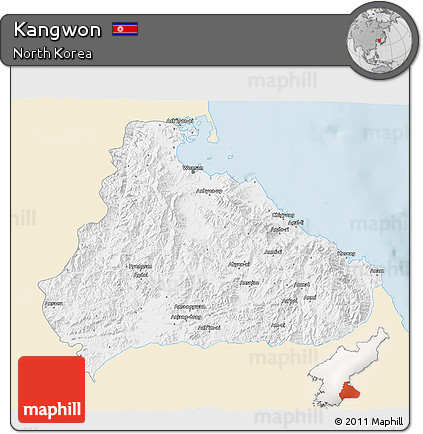 Classic Style 3D Map of Kangwon, single color outside