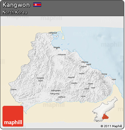 Classic Style 3D Map of Kangwon, single color outside
