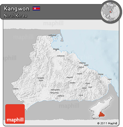Gray 3D Map of Kangwon, single color outside