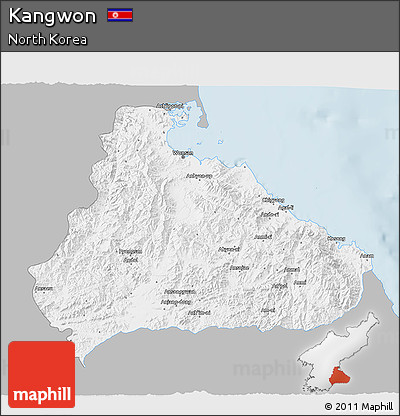 Gray 3D Map of Kangwon, single color outside