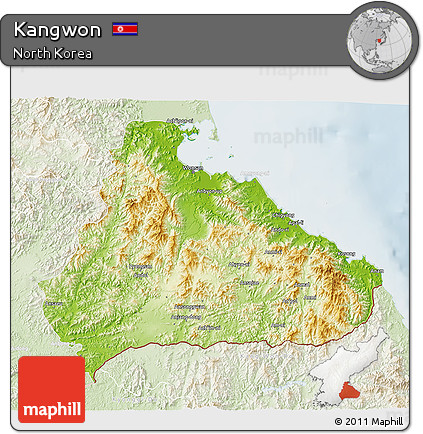 Physical 3D Map of Kangwon, lighten