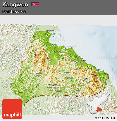 Physical 3D Map of Kangwon, lighten