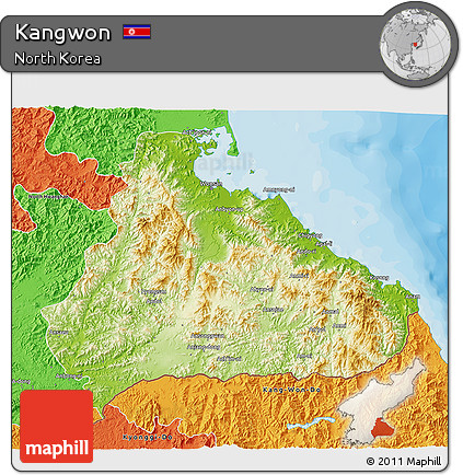 Physical 3D Map of Kangwon, political outside