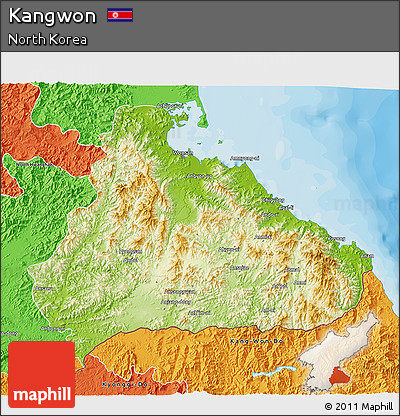 Physical 3D Map of Kangwon, political outside