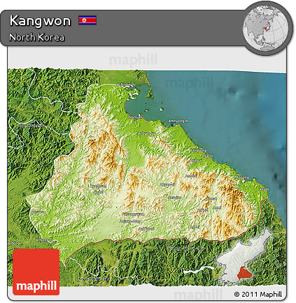 Physical 3D Map of Kangwon, satellite outside