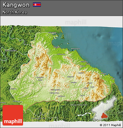 Physical 3D Map of Kangwon, satellite outside