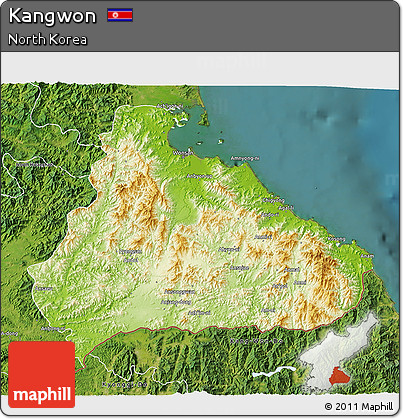 Physical 3D Map of Kangwon, satellite outside
