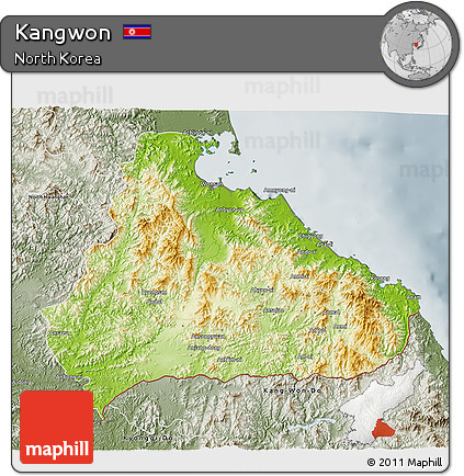 Physical 3D Map of Kangwon, semi-desaturated