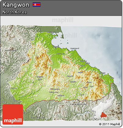 Physical 3D Map of Kangwon, semi-desaturated