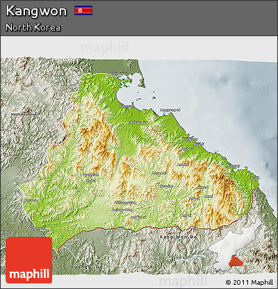 Physical 3D Map of Kangwon, semi-desaturated