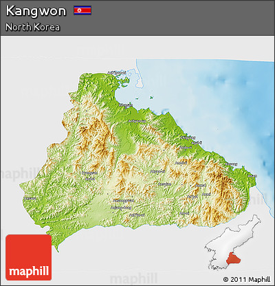 Physical 3D Map of Kangwon, single color outside