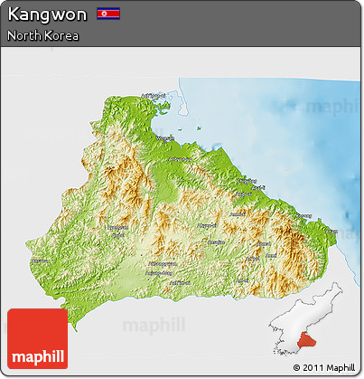 Physical 3D Map of Kangwon, single color outside