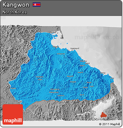 Political 3D Map of Kangwon, desaturated