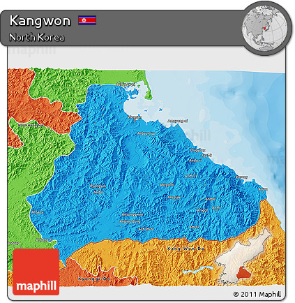 Political 3D Map of Kangwon