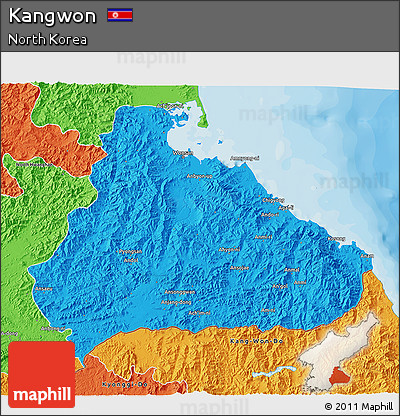 Political 3D Map of Kangwon