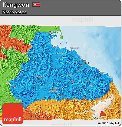 Political 3D Map of Kangwon