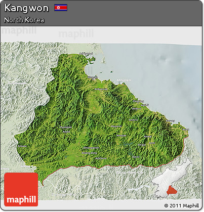 Satellite 3D Map of Kangwon, lighten