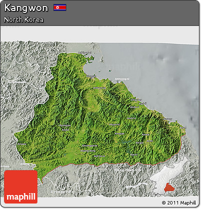 Satellite 3D Map of Kangwon, lighten, semi-desaturated