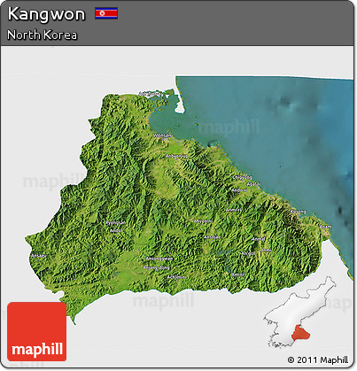 Satellite 3D Map of Kangwon, single color outside