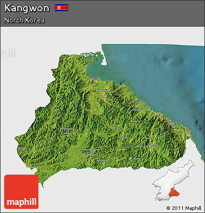 Satellite 3D Map of Kangwon, single color outside
