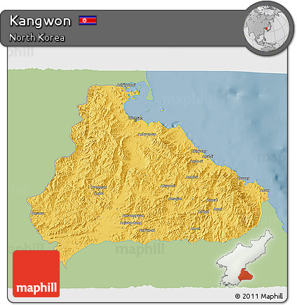Savanna Style 3D Map of Kangwon, single color outside