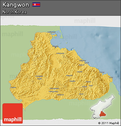 Savanna Style 3D Map of Kangwon, single color outside