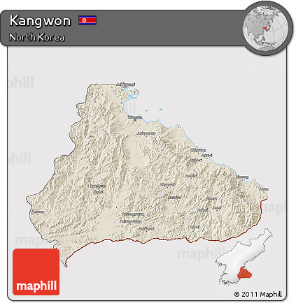 Shaded Relief 3D Map of Kangwon, cropped outside