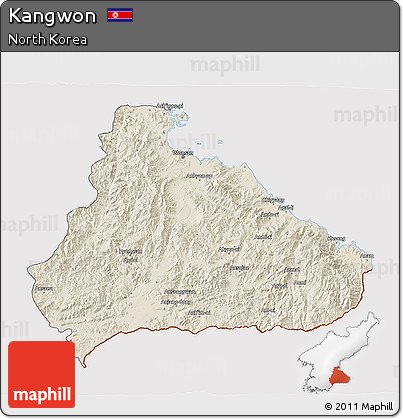 Shaded Relief 3D Map of Kangwon, cropped outside