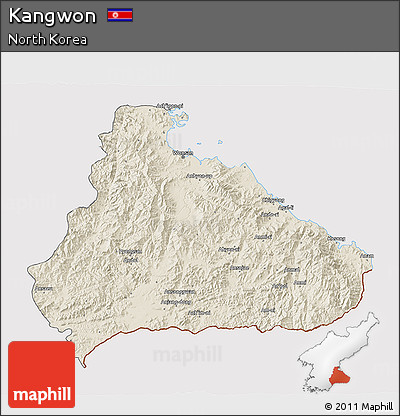 Shaded Relief 3D Map of Kangwon, cropped outside
