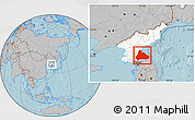 Gray Location Map of Kangwon, highlighted country, within the entire country, hill shading