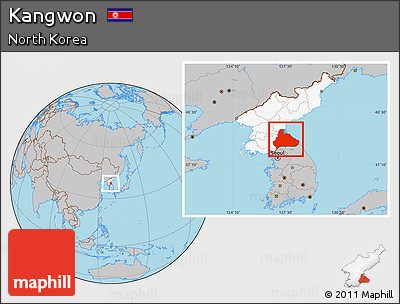 Gray Location Map of Kangwon, highlighted country