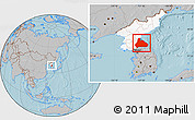 Gray Location Map of Kangwon, highlighted country, hill shading