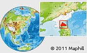 Physical Location Map of Kangwon, highlighted country, within the entire country