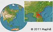 Satellite Location Map of Kangwon, within the entire country