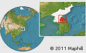 Satellite Location Map of Kangwon, highlighted country