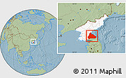 Savanna Style Location Map of Kangwon, highlighted country, within the entire country, hill shading