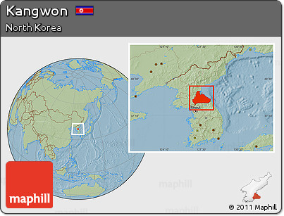 Savanna Style Location Map of Kangwon, hill shading