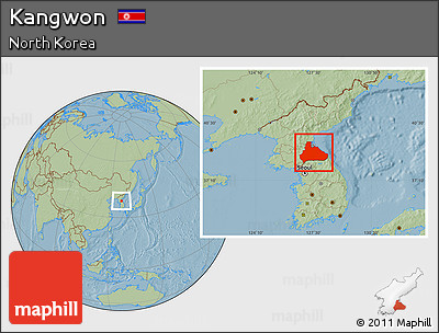 Savanna Style Location Map of Kangwon, hill shading