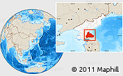 Shaded Relief Location Map of Kangwon, highlighted country, within the entire country