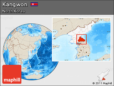 Shaded Relief Location Map of Kangwon, highlighted country