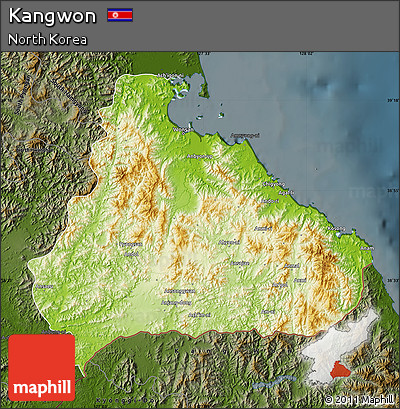 Physical Map of Kangwon, darken