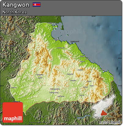 Physical Map of Kangwon, darken