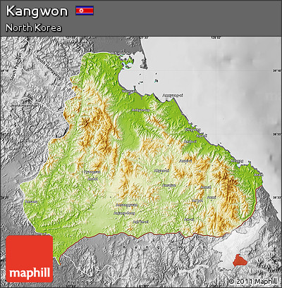 Physical Map of Kangwon, desaturated