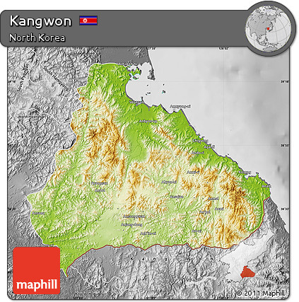 Physical Map of Kangwon, desaturated
