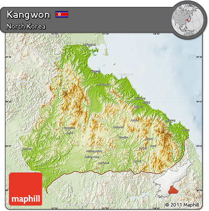 Physical Map of Kangwon, lighten
