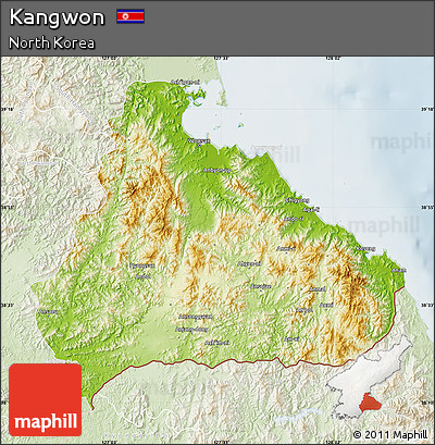 Physical Map of Kangwon, lighten