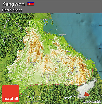 Physical Map of Kangwon, satellite outside