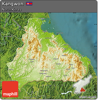Physical Map of Kangwon, satellite outside