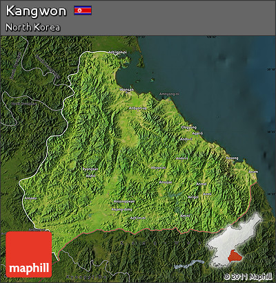 Satellite Map of Kangwon, darken