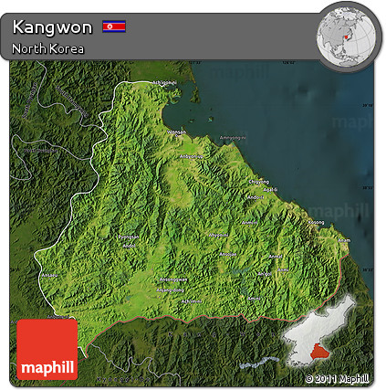 Satellite Map of Kangwon, darken